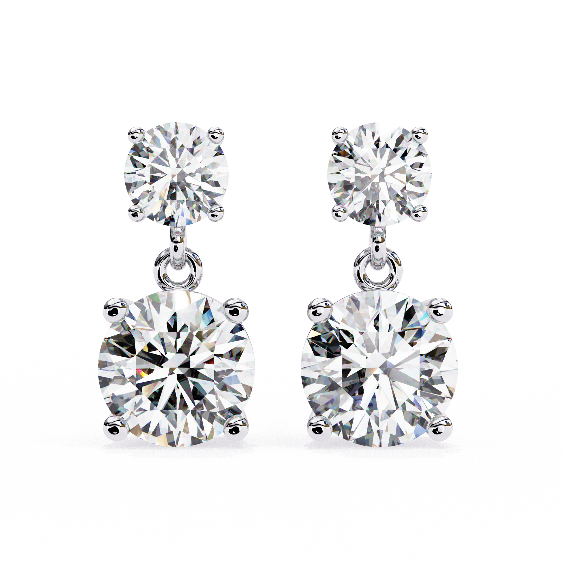 Paige – Round-Cut Diamond Drop Studs — diamond drop earrings — lab grown diamond and natural diamond — 18k white gold and platinum — Carat House