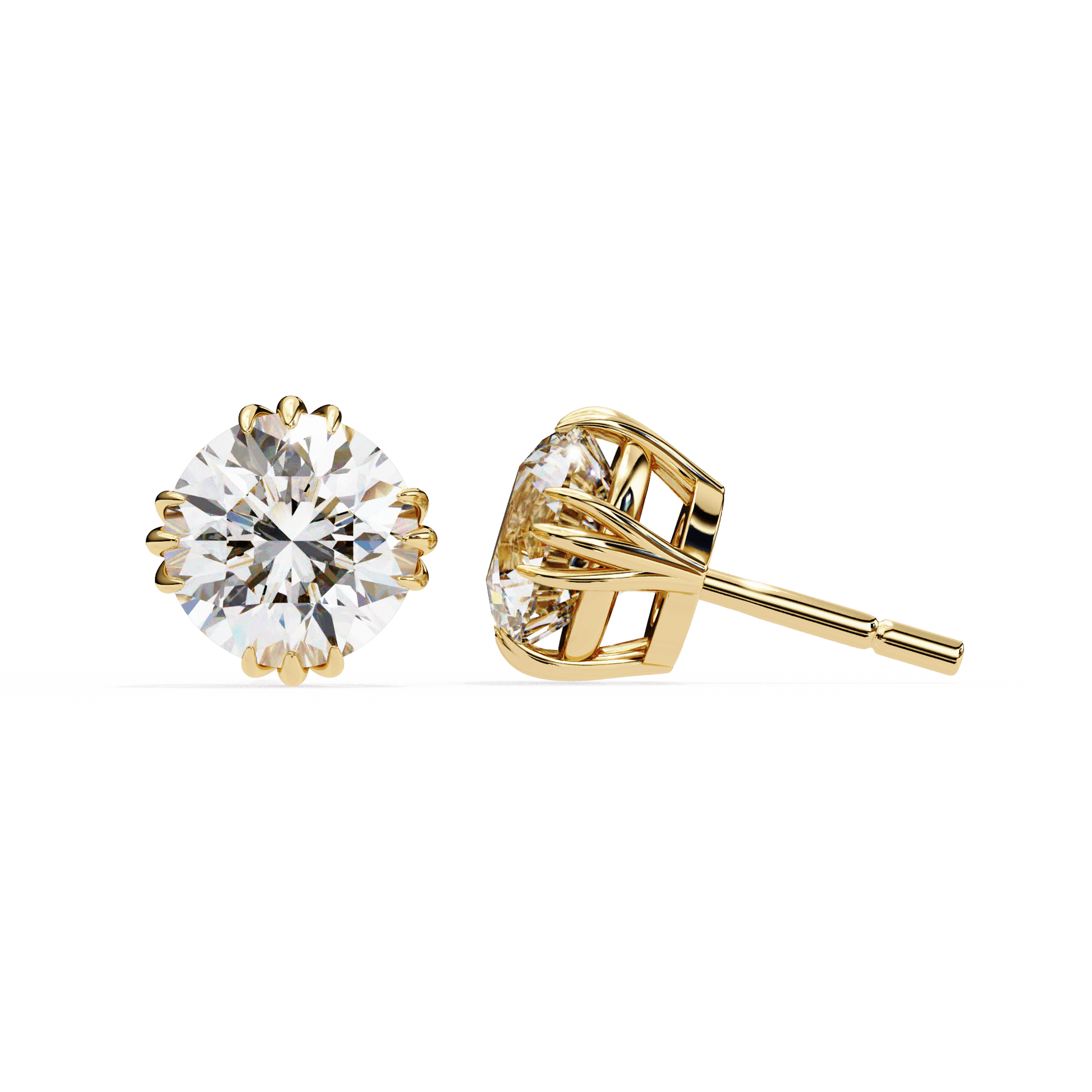 Carat House Dubai Alexis 12 Claw Crown Stud earring featuring a gold-tone crown design and sparkling gemstone accents.