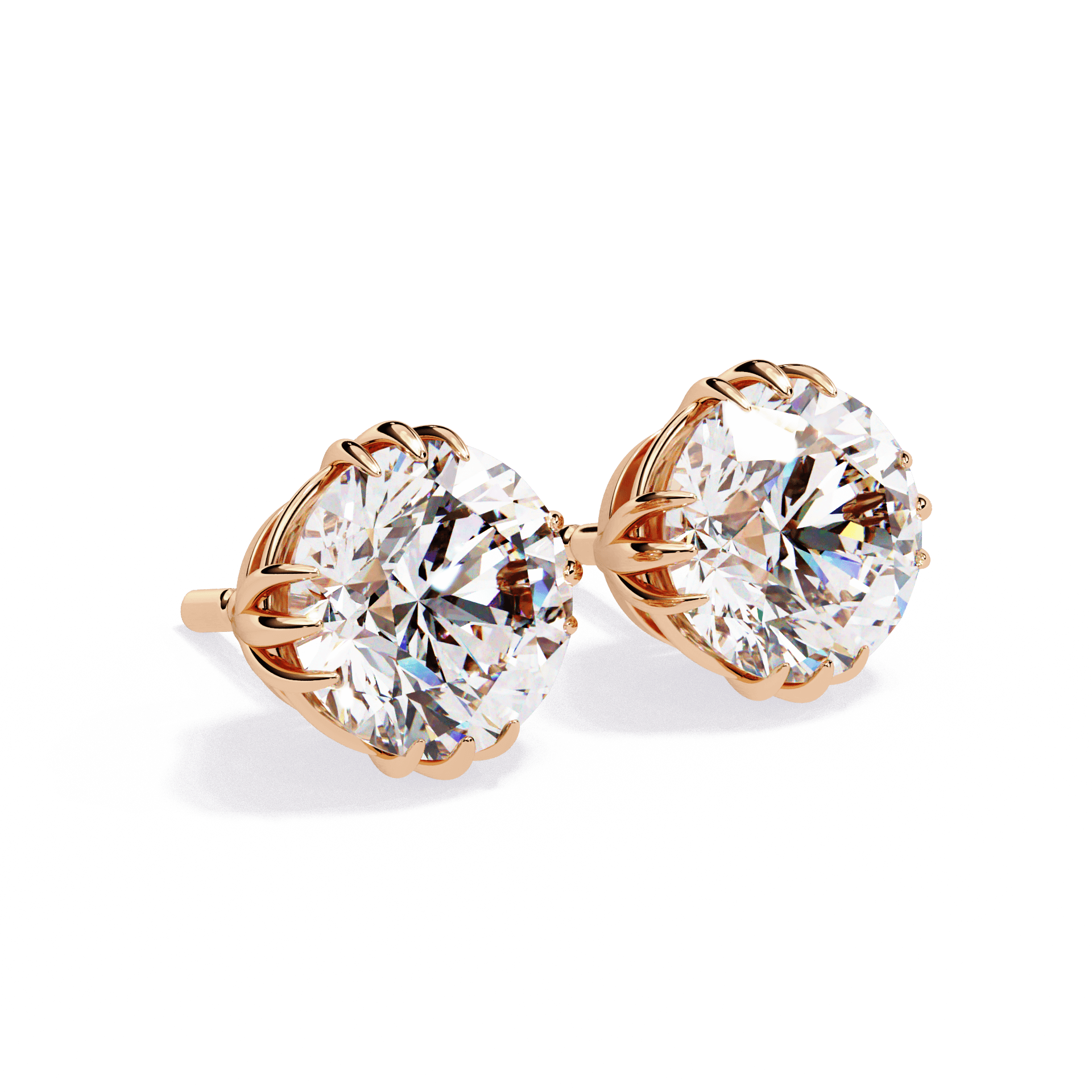 Carat House Dubai Alexis 12 Claw Crown Stud earrings featuring a silver design with intricate detailing and sparkling gemstones.
