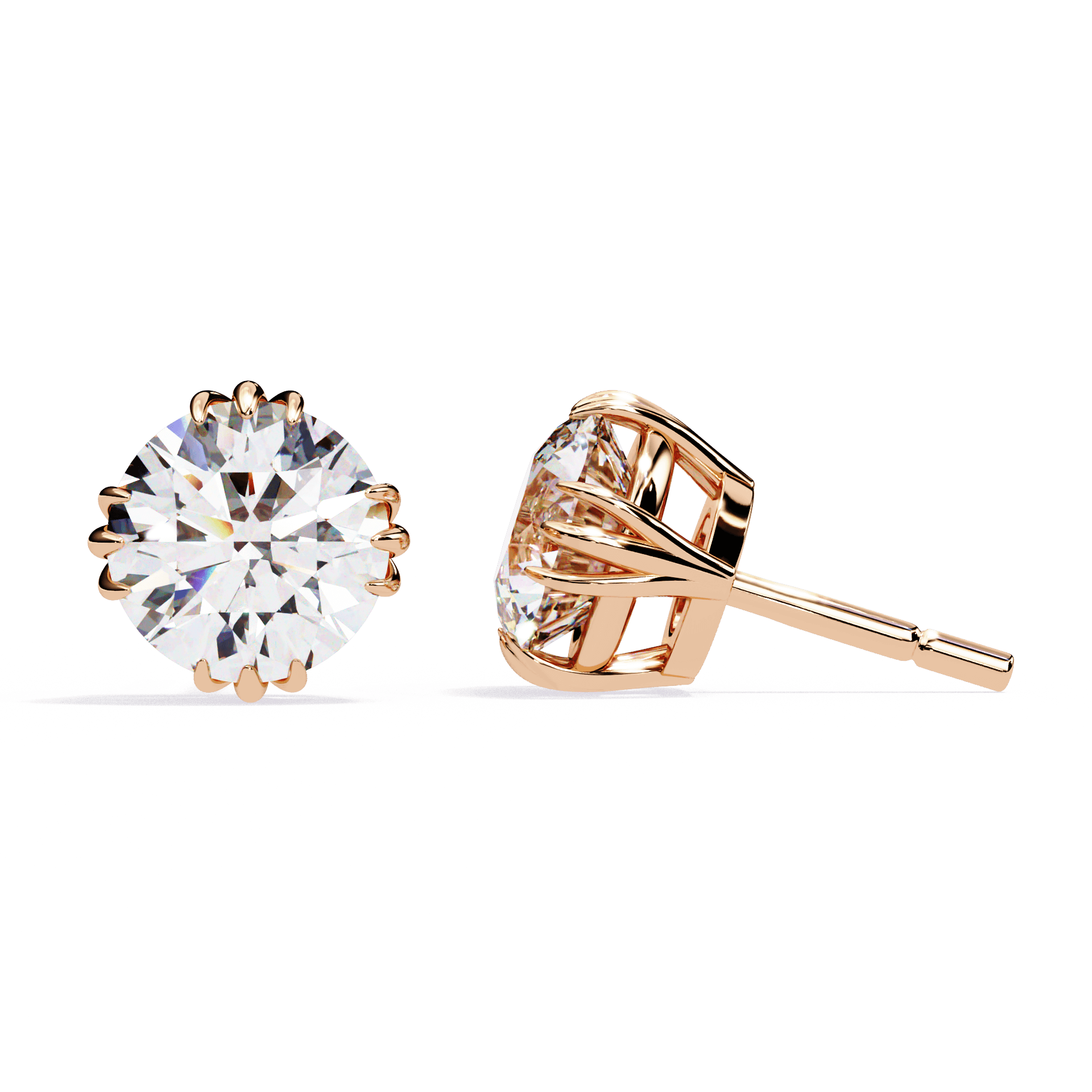 Carat House Dubai Alexis 12 Claw Crown Stud earrings featuring sparkling gemstones and intricate metalwork.