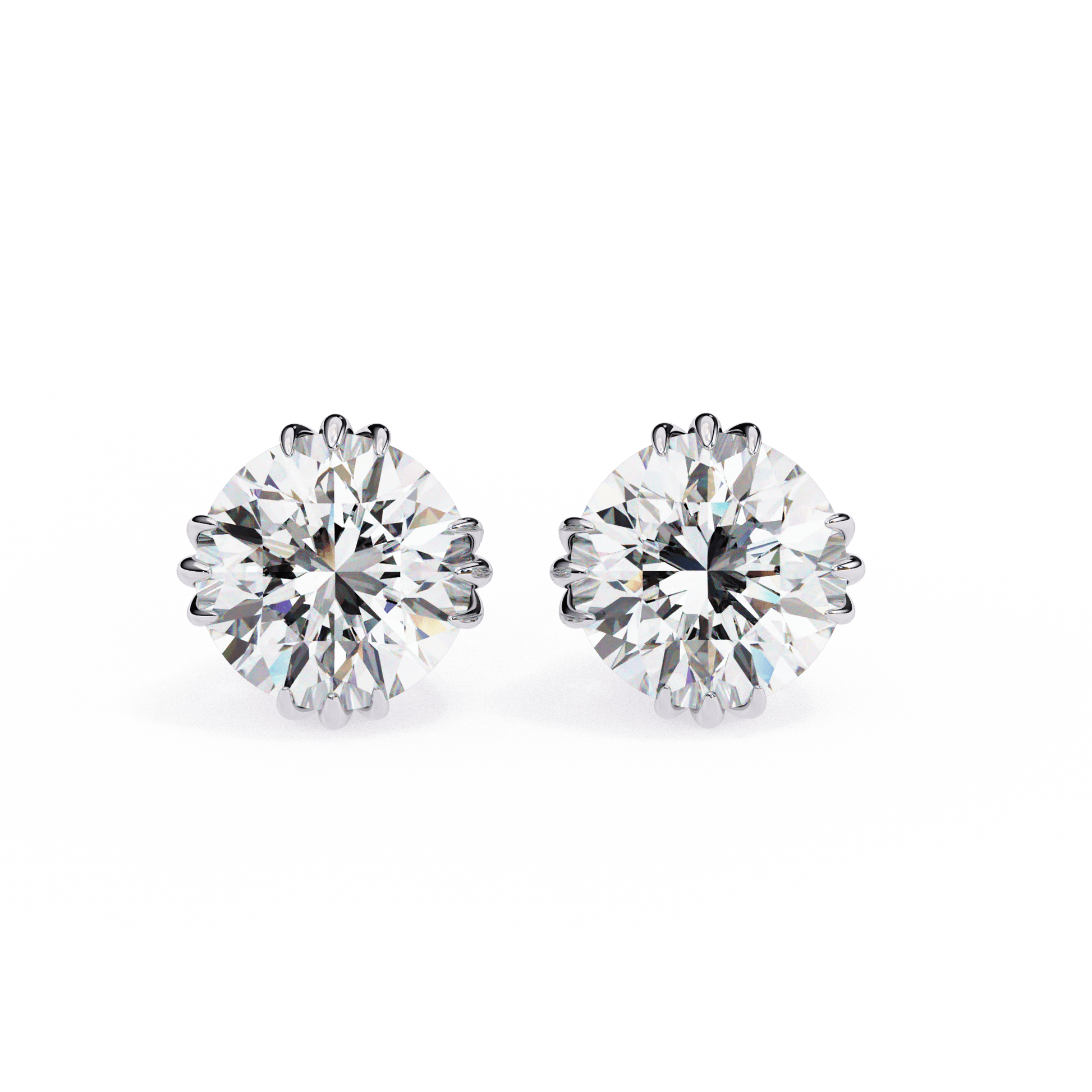 Alexis- 12 Claw Crown Stud — diamond stud earrings — lab grown diamond and natural diamond — 18k white gold and platinum — Carat House