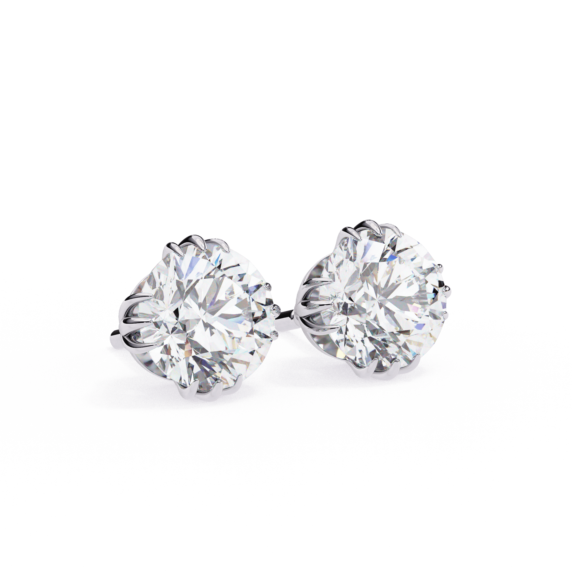 Carat House Dubai Alexis 12 Claw Crown Stud earrings with sparkling gemstone settings and intricate metalwork.