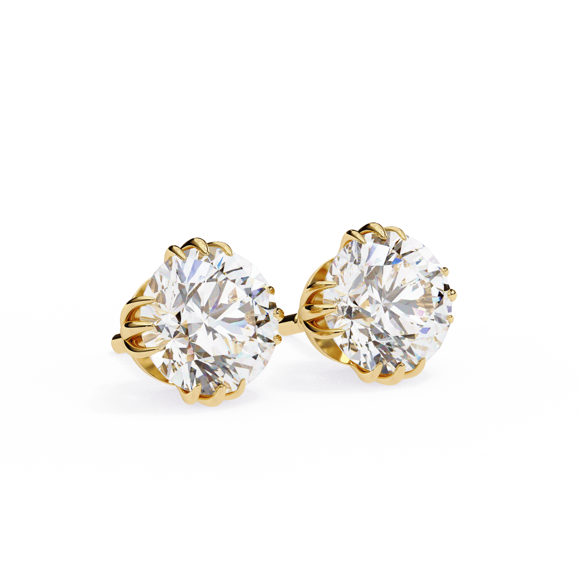 Alexis 12 Claw Crown Stud earrings by Carat House Dubai, featuring elegant gold and diamond design with a regal crown motif.
