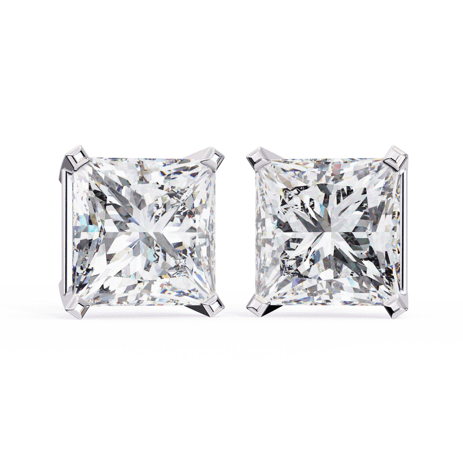 Abigail – The Classic Princess Stud — diamond stud earrings — lab grown diamond and natural diamond — 18k white gold and platinum — Carat House