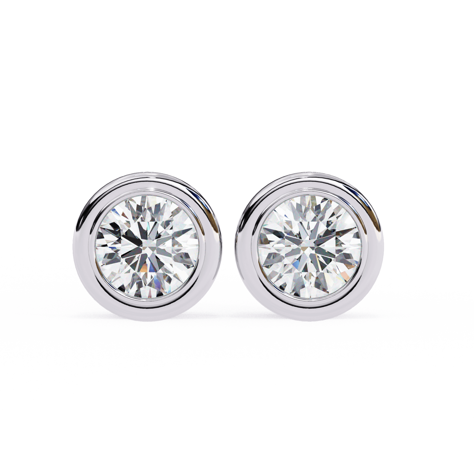 Alison – Bezel-Set Round Diamond Studs — diamond stud earrings — bezel set — lab grown diamond and natural diamond — 18k white gold and platinum — Carat House