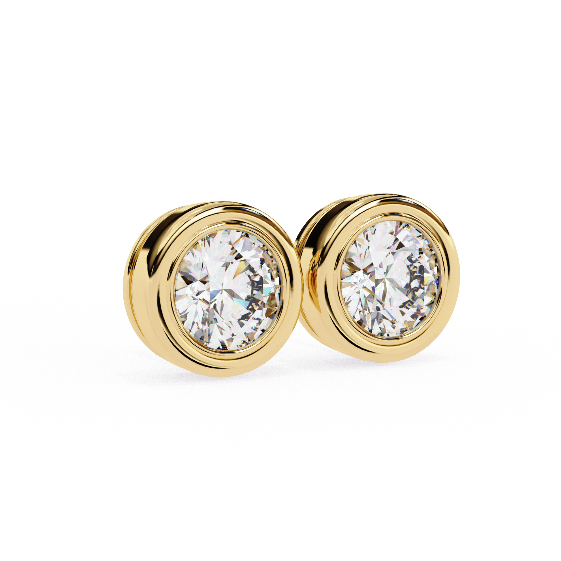 Alison bezel-set round diamond stud earrings by Carat House Dubai featuring sparkling diamonds and sleek metal settings.