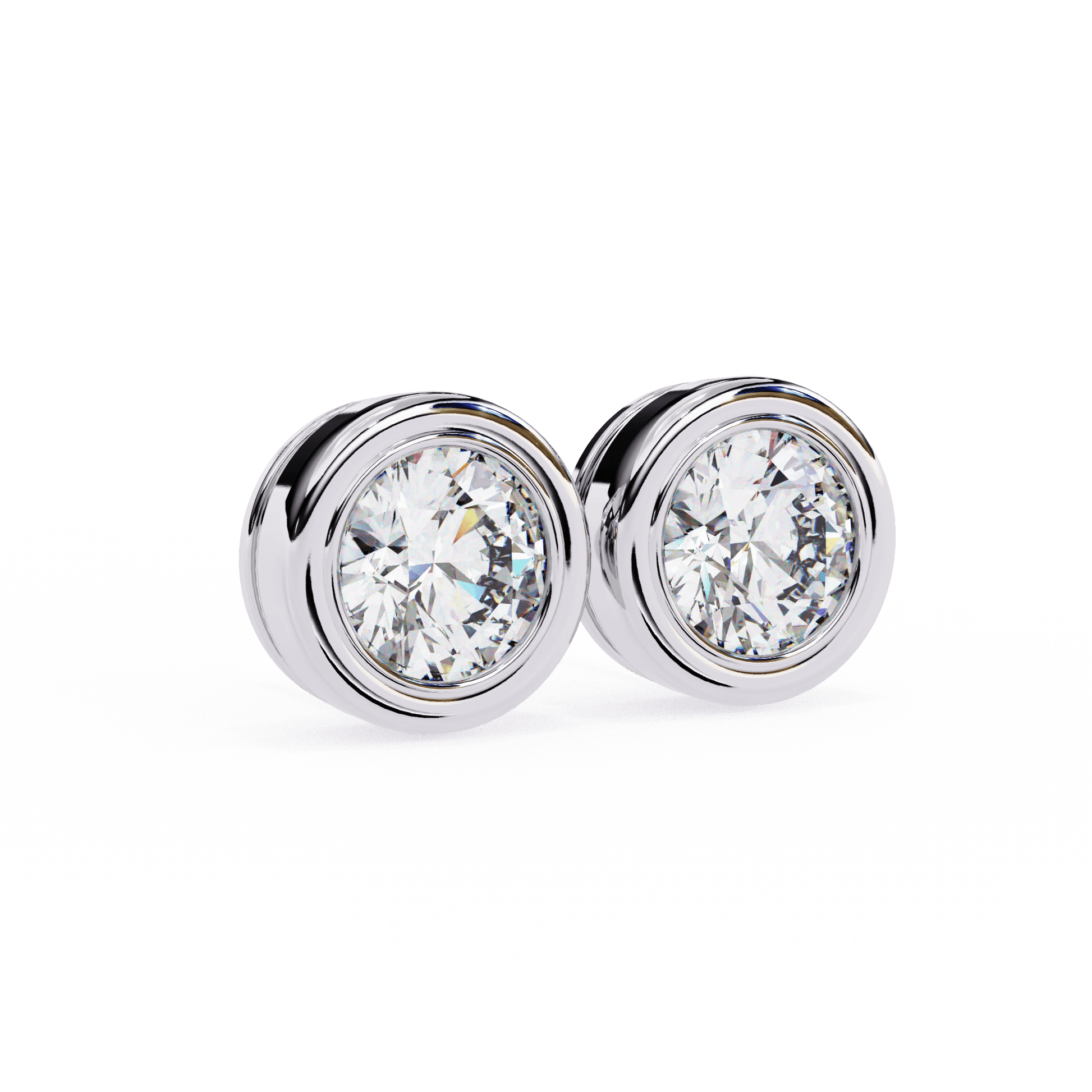 Carat House Dubai Alison bezel-set round diamond studs featuring sparkling diamonds on gold posts.