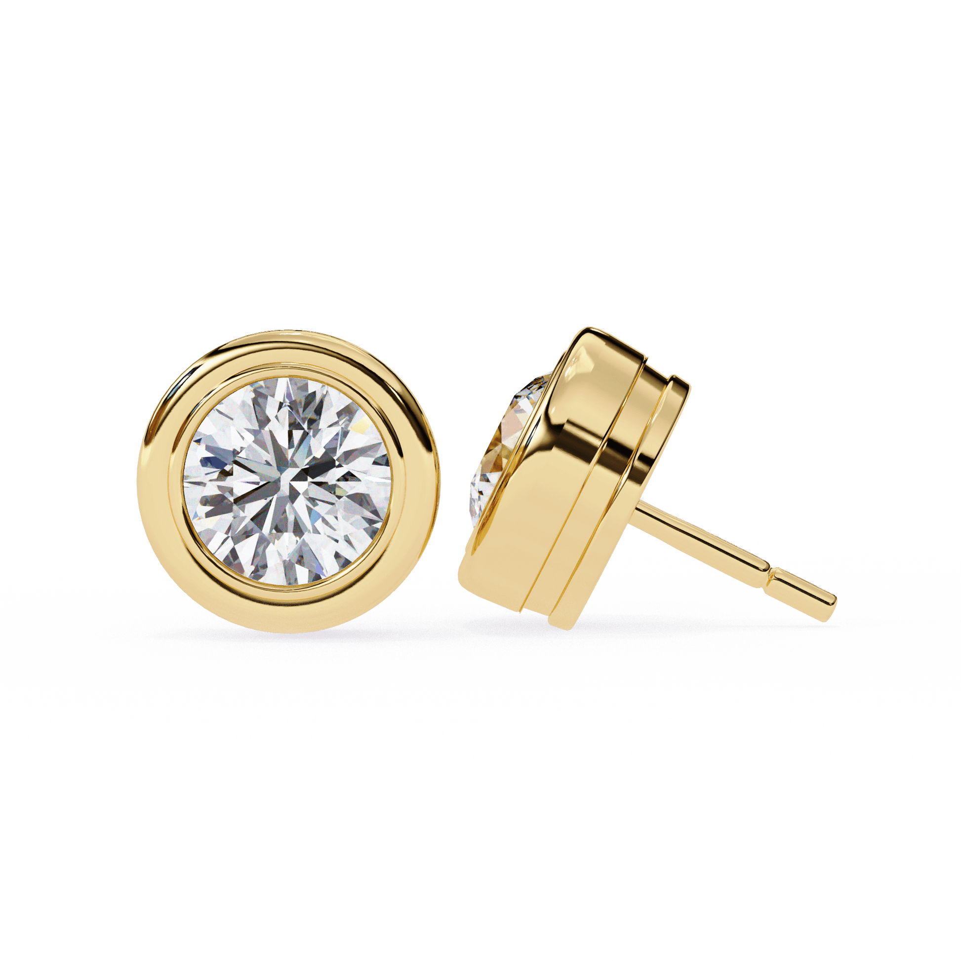 Carat House Dubai Alison bezel-set round diamond stud earrings with sparkling diamonds and classic design.