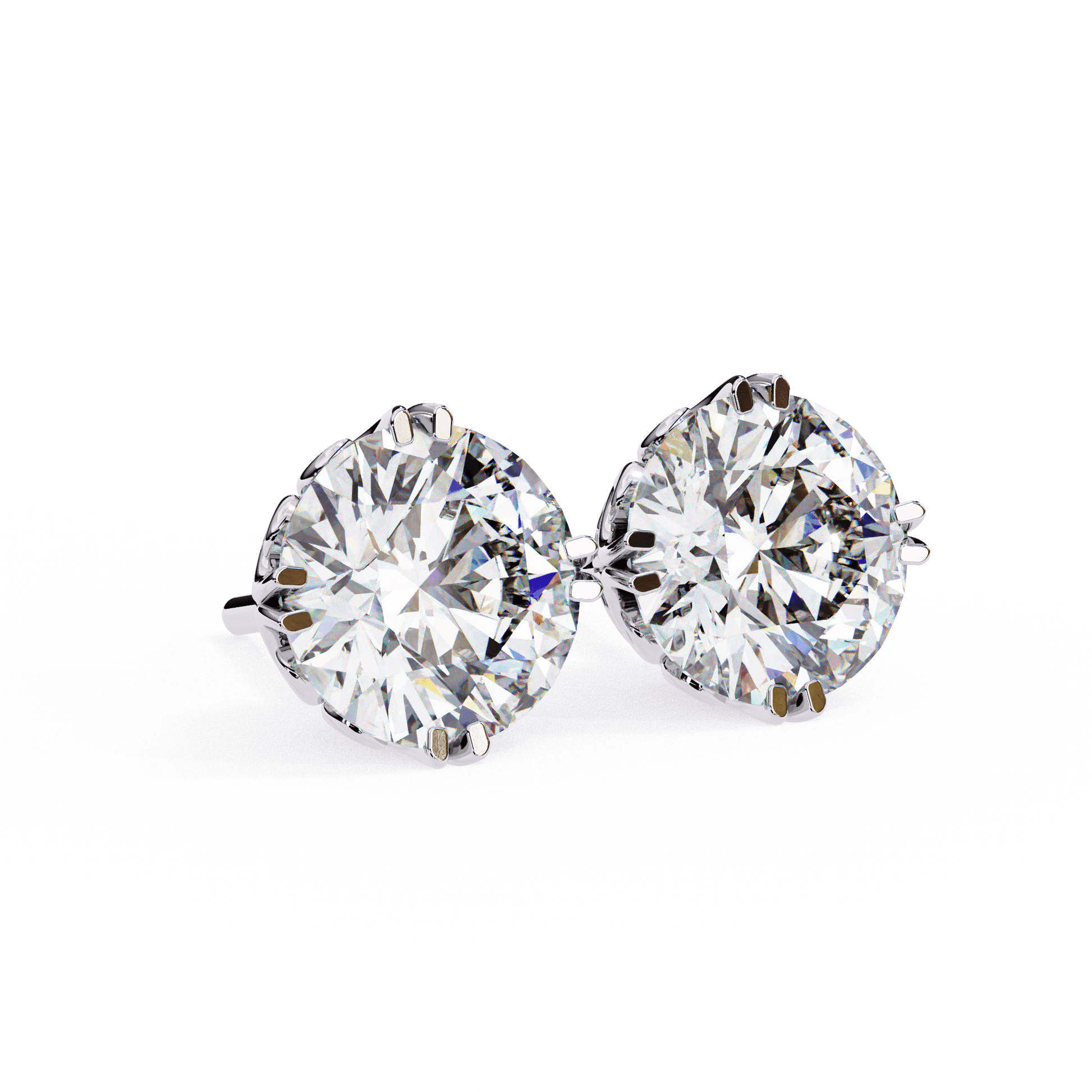 Alyssa double prong filigree diamond stud earrings by Carat House Dubai, showcasing intricate metalwork and sparkling diamonds.
