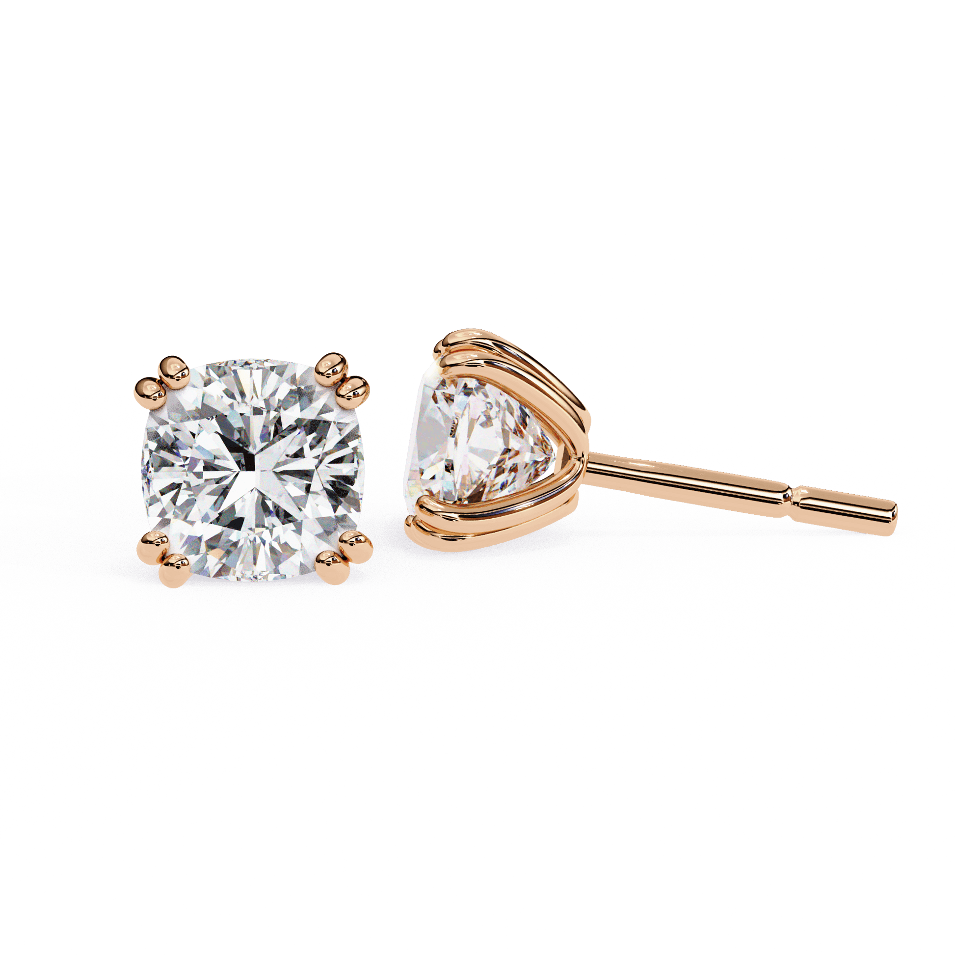 Audrey double prong cushion stud earring by Carat House Dubai featuring a sleek silver design and sparkling gemstone.