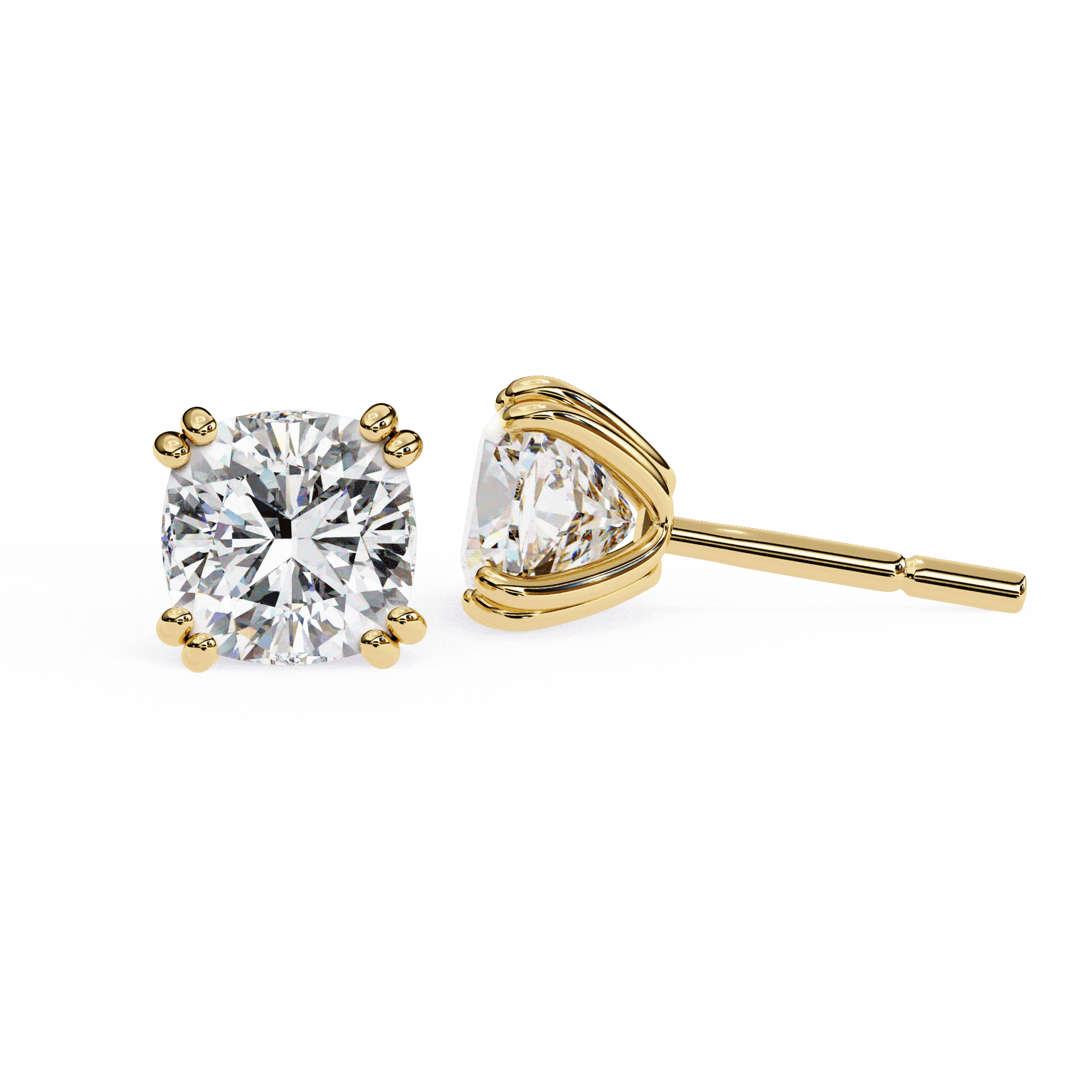 Audrey double prong cushion stud earring by Carat House Dubai featuring a sleek, modern design with sparkling gemstone accents.