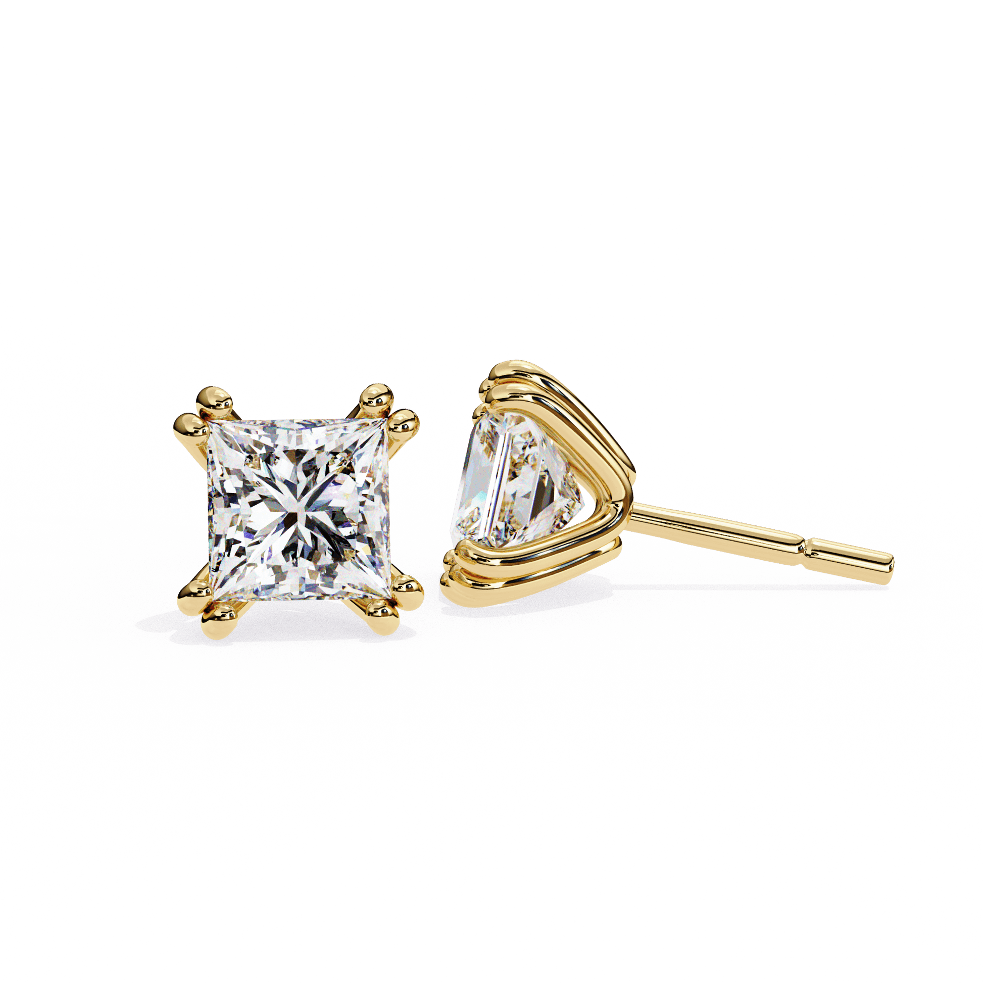 Aimee double prong princess stud earring by Carat House Dubai, featuring sparkling gemstone with sleek silver setting.