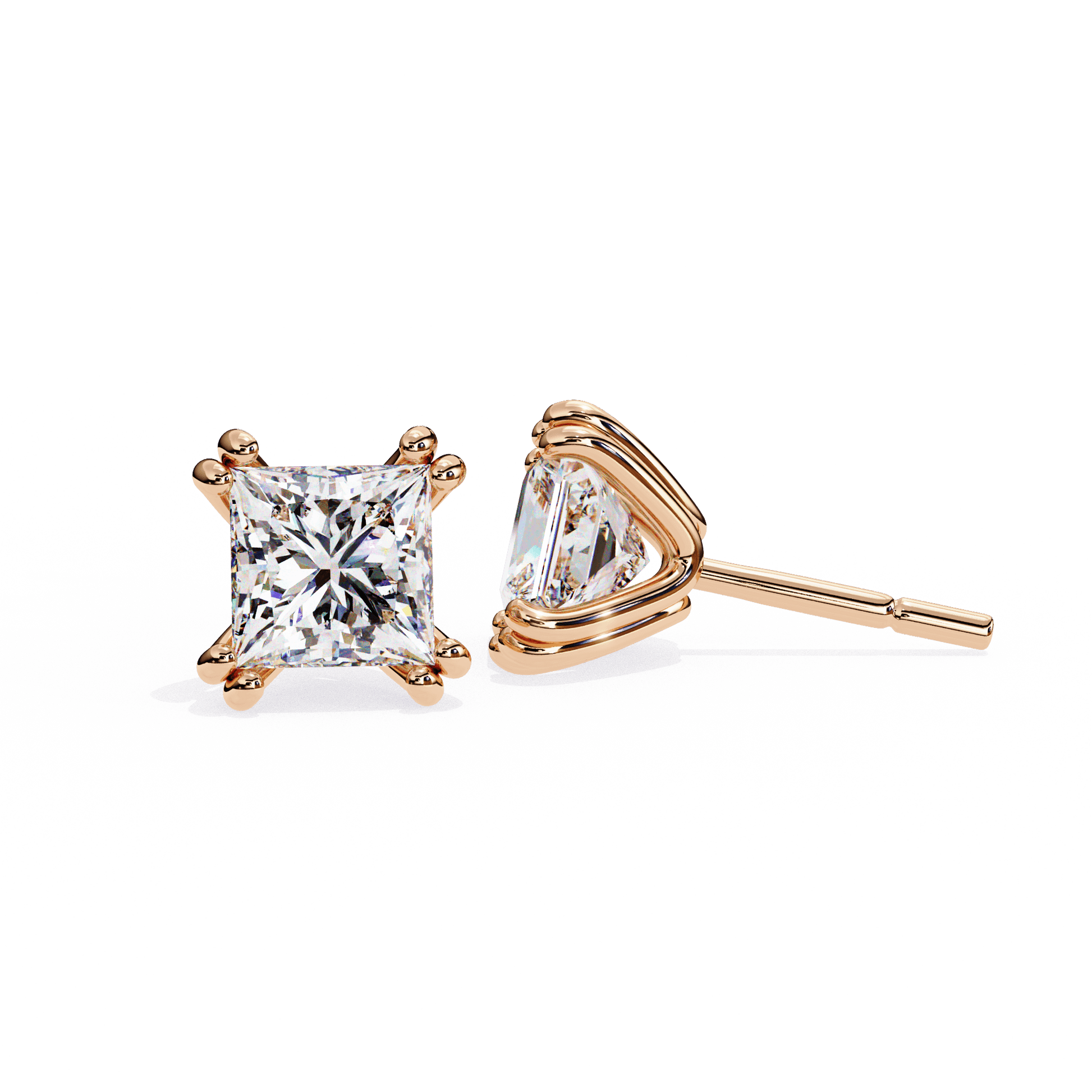 Aimee Double Prong Princess Stud earrings by Carat House Dubai, featuring sparkling gemstone accents and sleek silver setting.