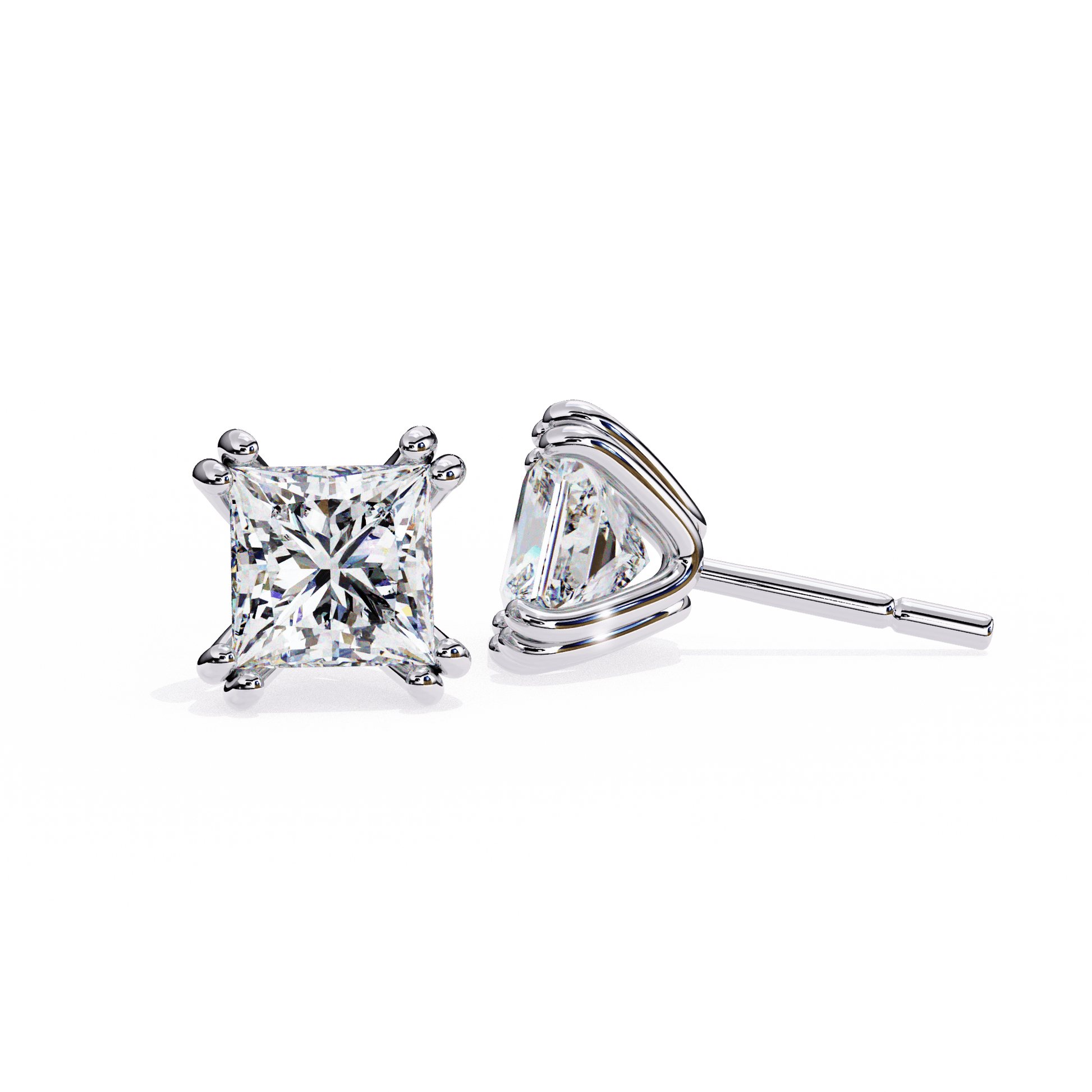 Aimee double prong princess stud earrings by Carat House Dubai featuring sparkling gemstone settings in a classic design.
