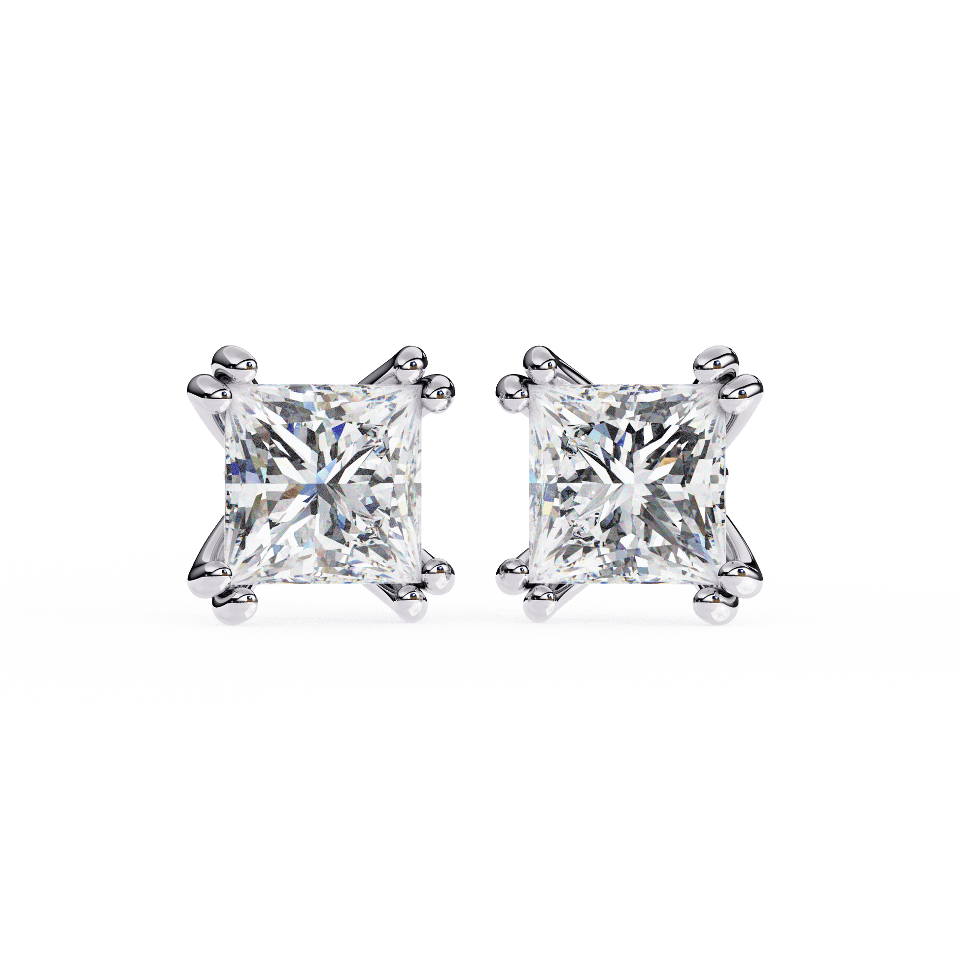 Aimee – The Double Prong Princess Stud — diamond stud earrings — lab grown diamond and natural diamond — 18k white gold and platinum — Carat House