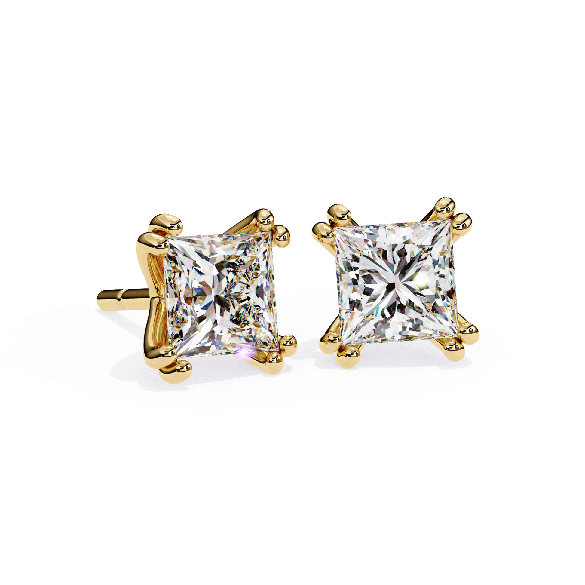 Aimee double prong princess stud earrings by Carat House Dubai, featuring sparkling gemstones and elegant silver setting.
