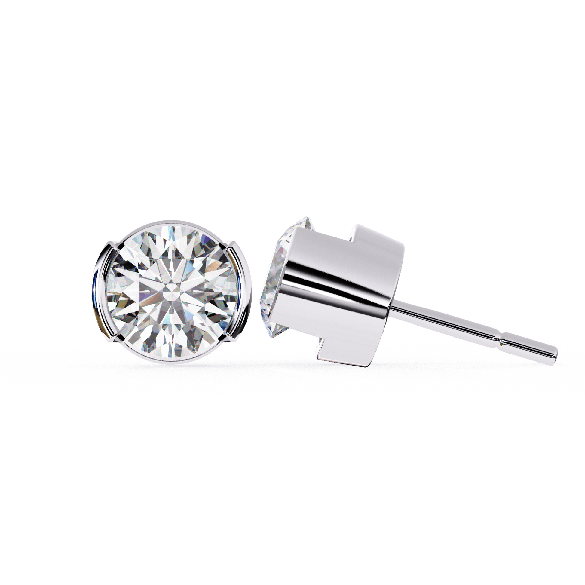 Carol House Dubai Amy semi bezel round diamond studs with sparkling diamonds and sleek metal setting.