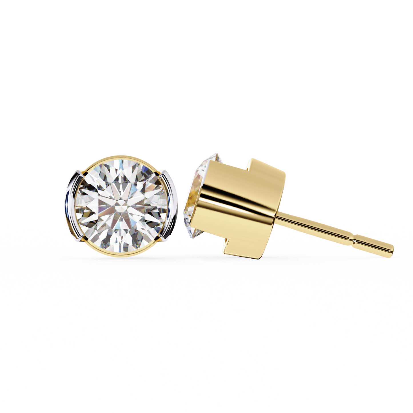 Amy- Semi Bezel Round Diamond Studs