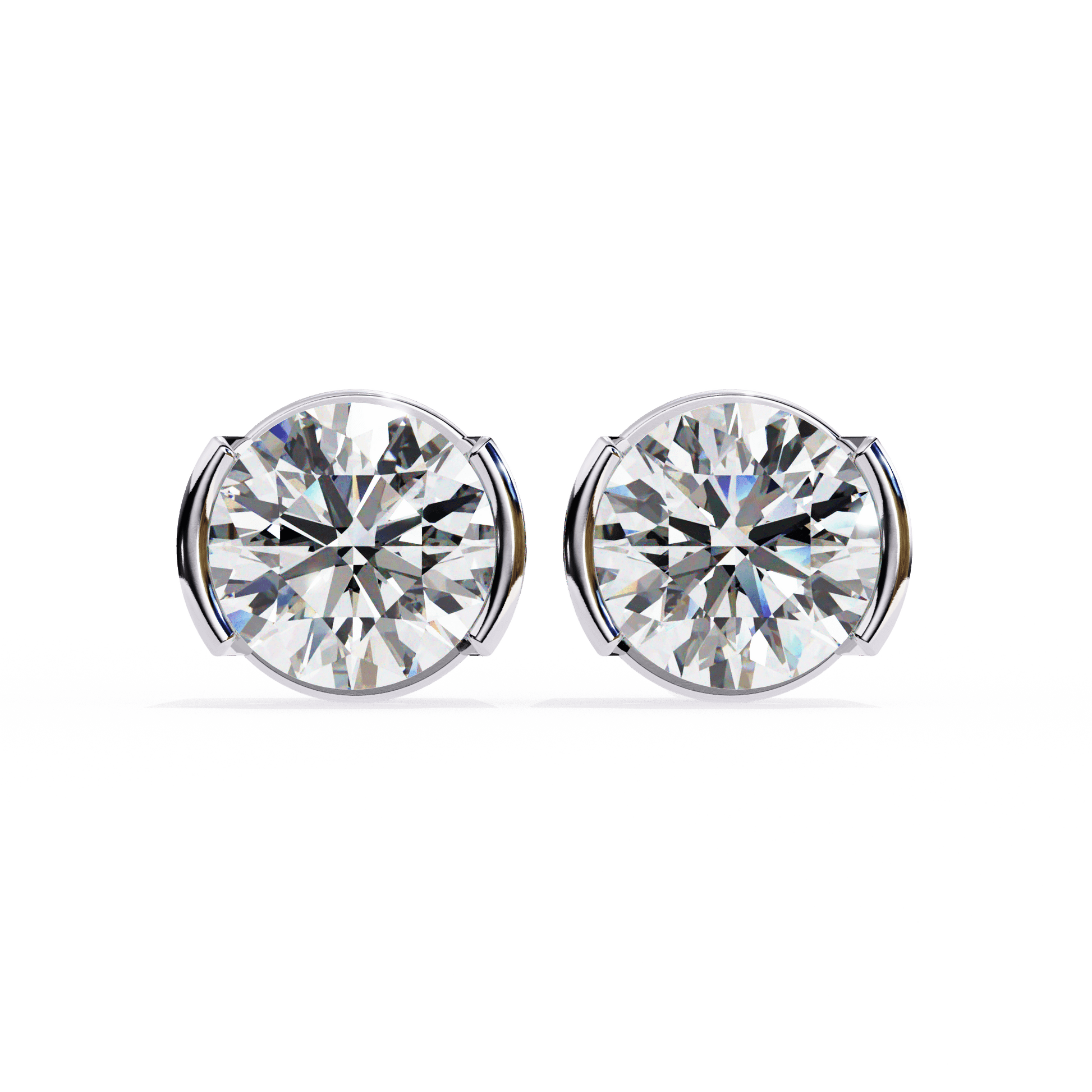 Amy- Semi Bezel Round Diamond Studs — diamond stud earrings — bezel set — lab grown diamond and natural diamond — 18k white gold and platinum — Carat House