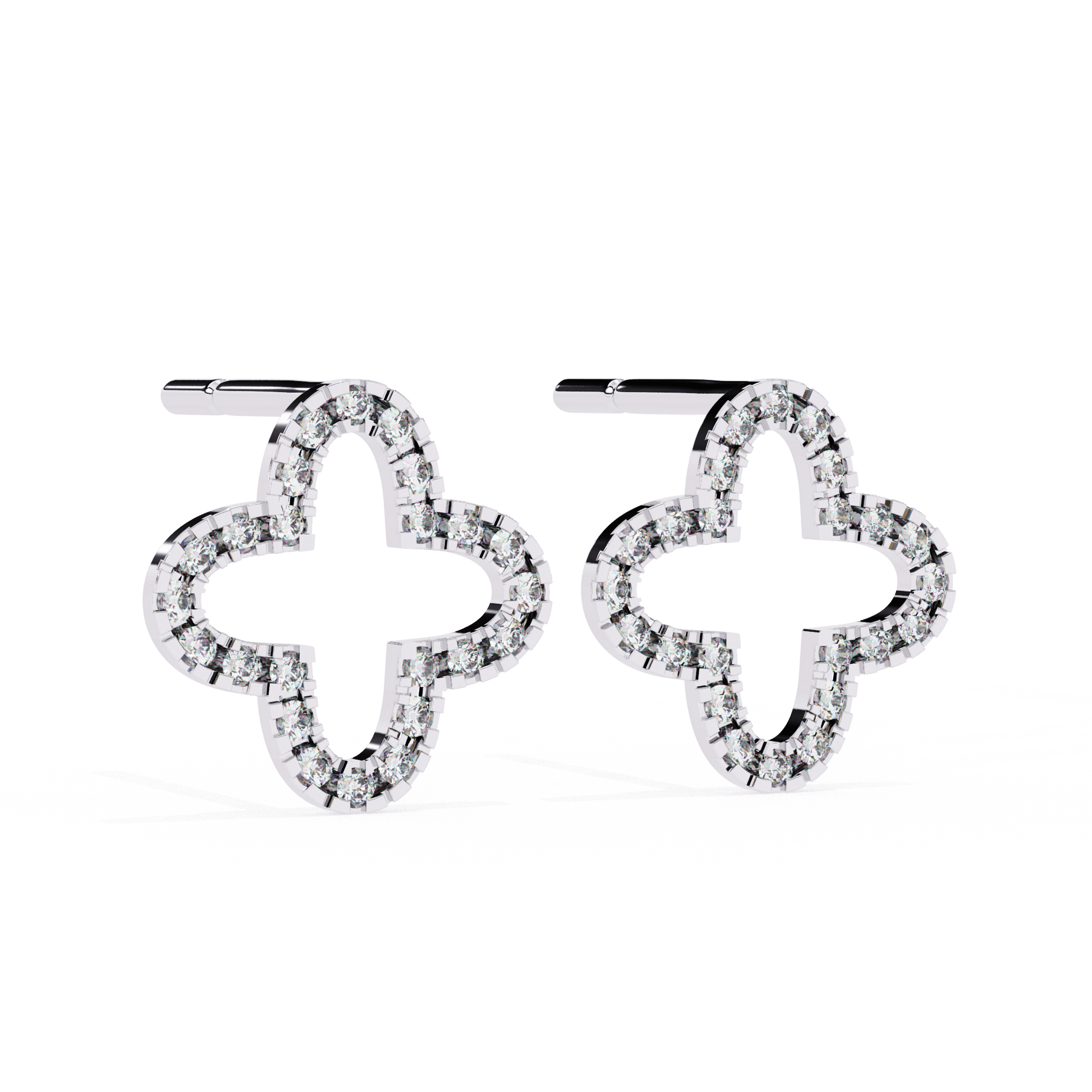 Lune – Diamond Quatrefoil Studs — diamond stud earrings — lab grown diamond and natural diamond — 18k white gold and platinum — Carat House