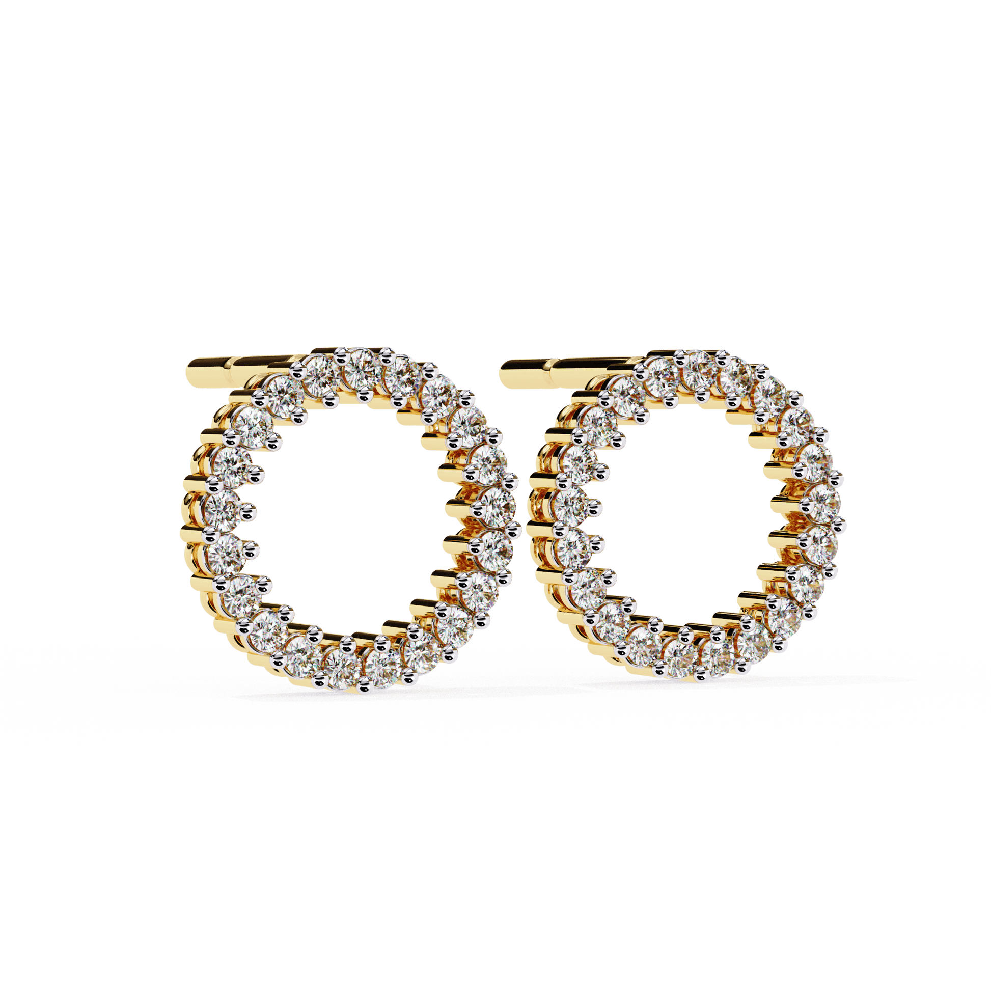 Round-cut diamond circle stud earrings by Carat House Dubai featuring elegant, sparkling diamond design on a silver setting.