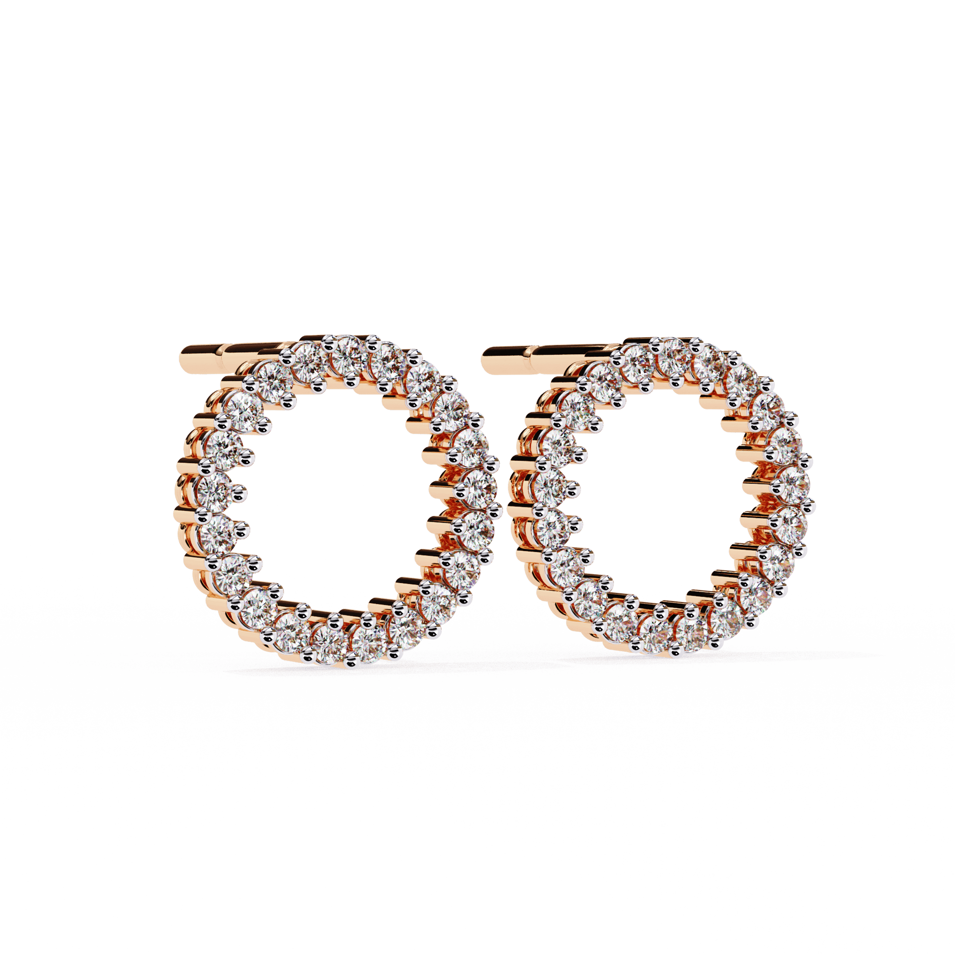 Round-cut diamond circle stud earrings by Carat House Dubai, featuring elegant, sparkling diamond design in a classic stud style.