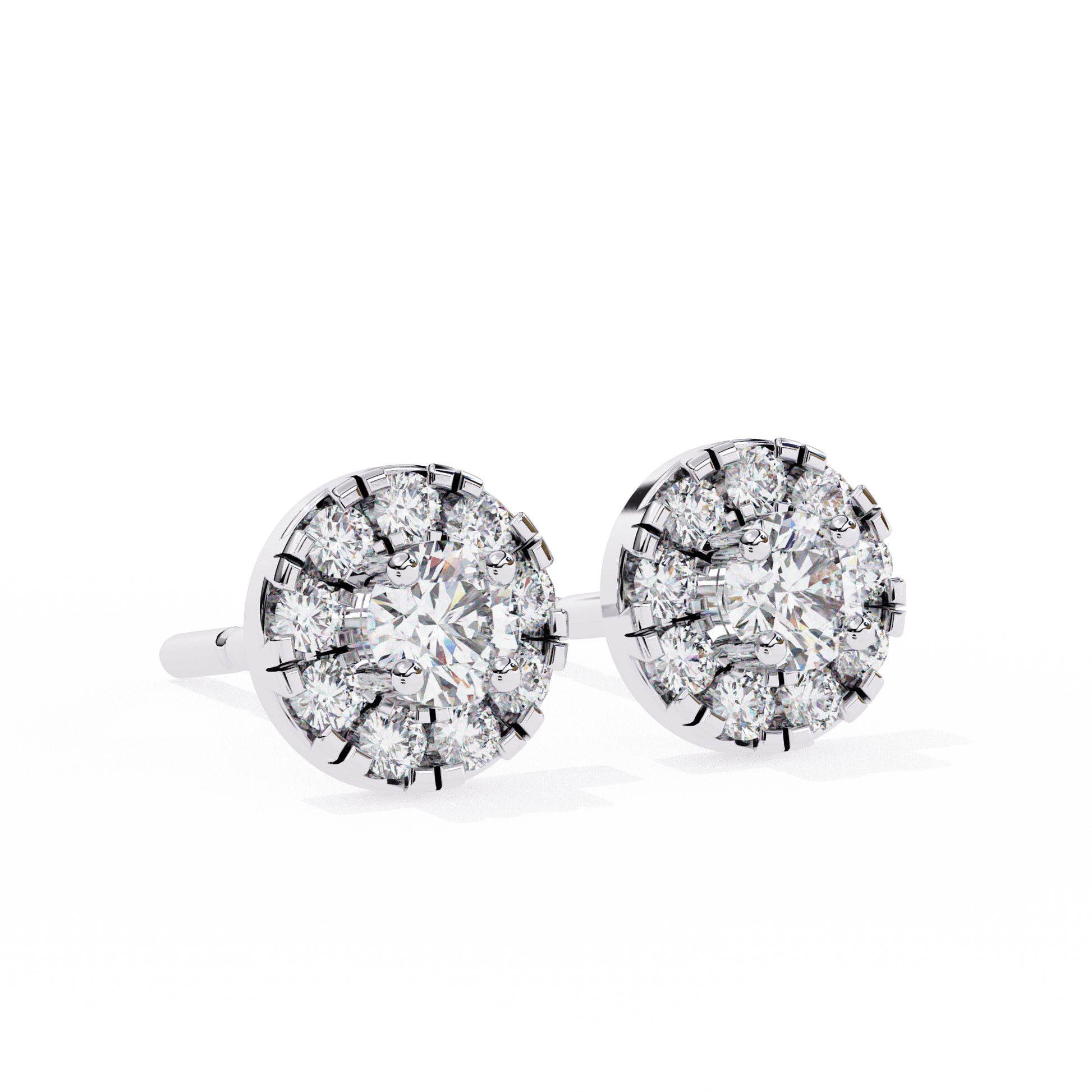 Bonnie – Round Diamond Studs with Illusion Halo — diamond stud earrings — lab grown diamond and natural diamond — 18k white gold and platinum — Carat House