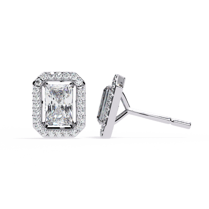 Carla– Radiant-Cut Stud Earrings with Floating Halo