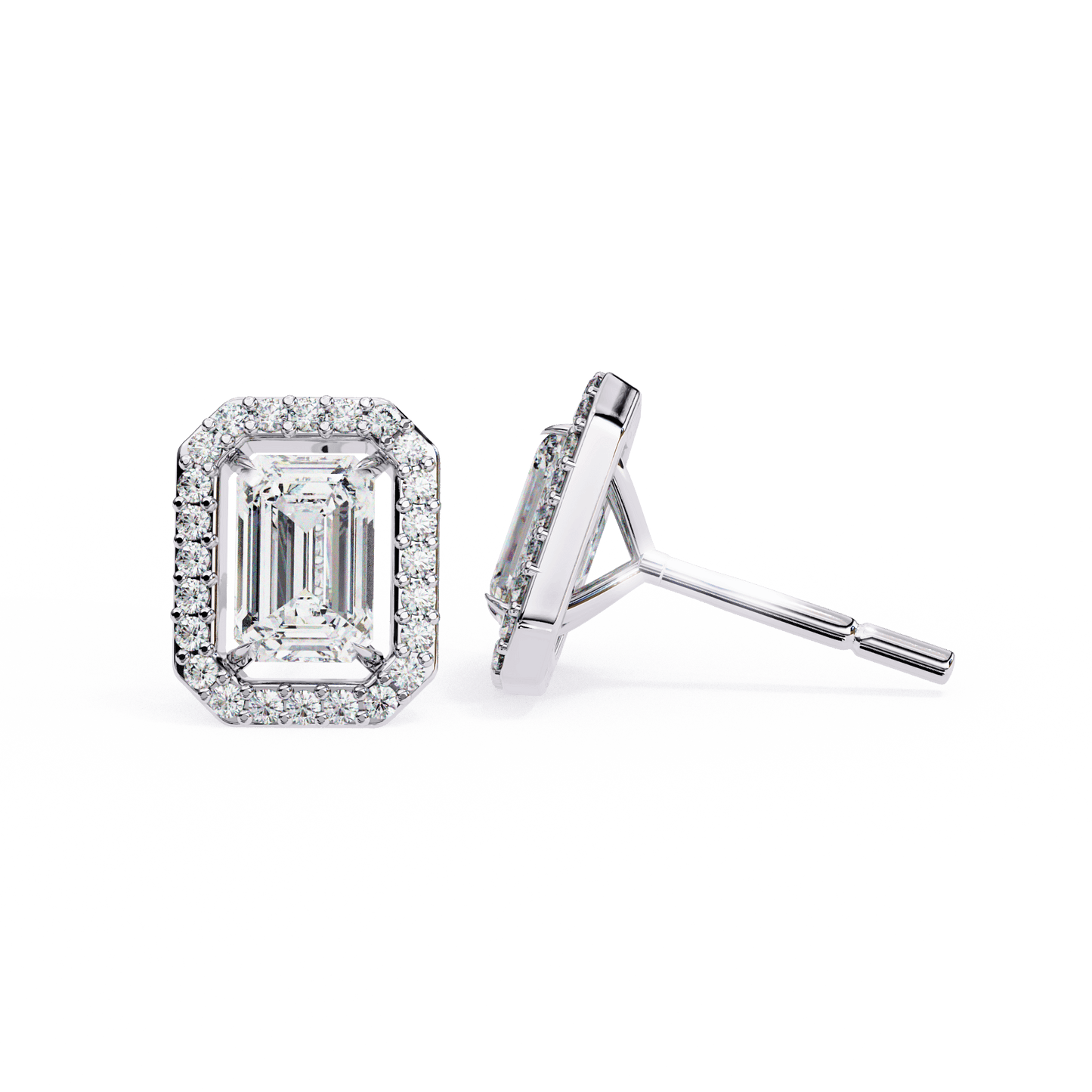 Cassidy – Emerald-Cut Stud Earrings with Floating Halo