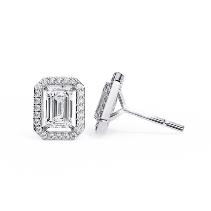 Cassidy – Emerald-Cut Stud Earrings with Floating Halo