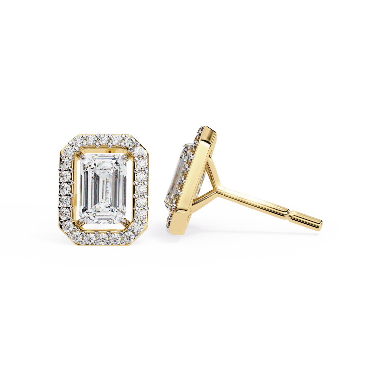 Cassidy – Emerald-Cut Stud Earrings with Floating Halo