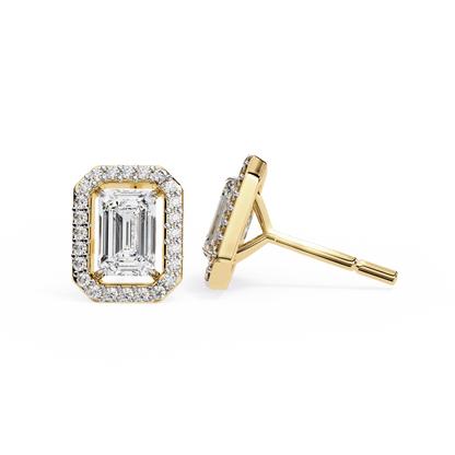 Cassidy – Emerald-Cut Stud Earrings with Floating Halo