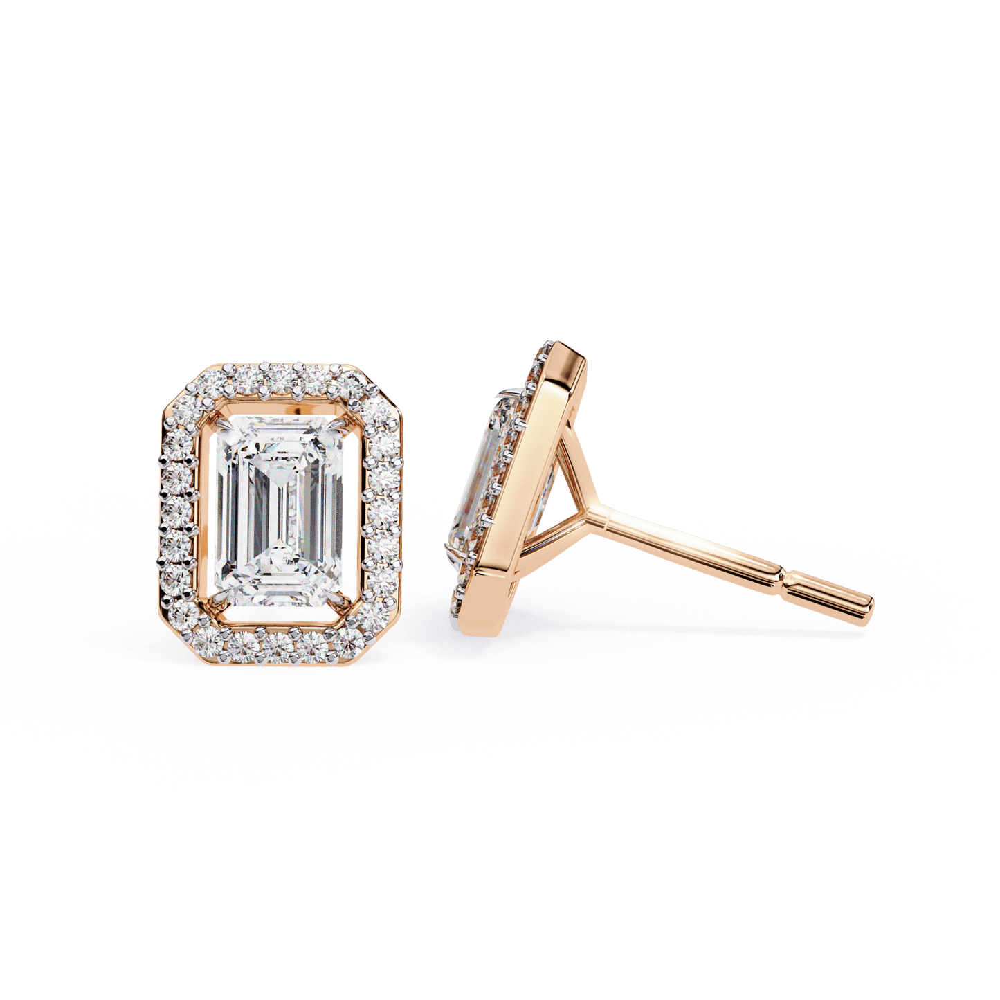 Cassidy – Emerald-Cut Stud Earrings with Floating Halo