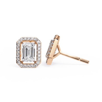 Cassidy – Emerald-Cut Stud Earrings with Floating Halo