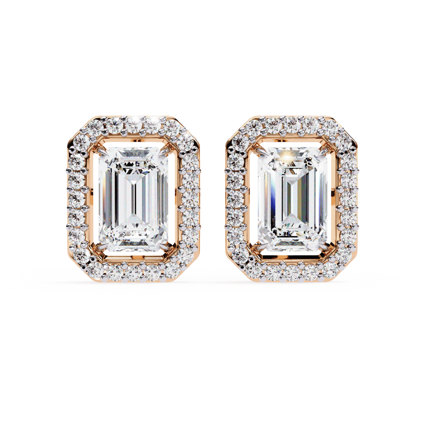 Cassidy – Emerald-Cut Stud Earrings with Floating Halo