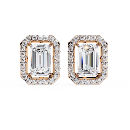 Cassidy – Emerald-Cut Stud Earrings with Floating Halo