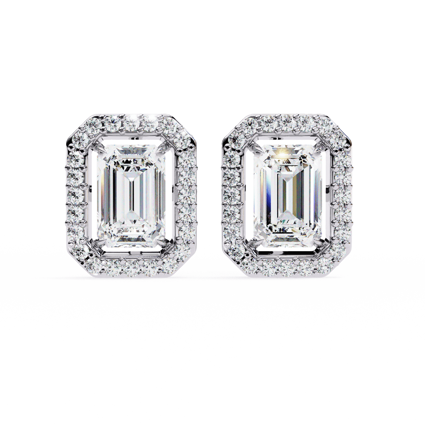 Cassidy – Emerald-Cut Stud Earrings with Floating Halo