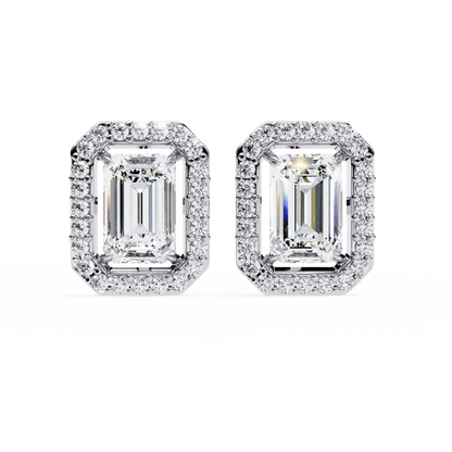 Cassidy – Emerald-Cut Stud Earrings with Floating Halo