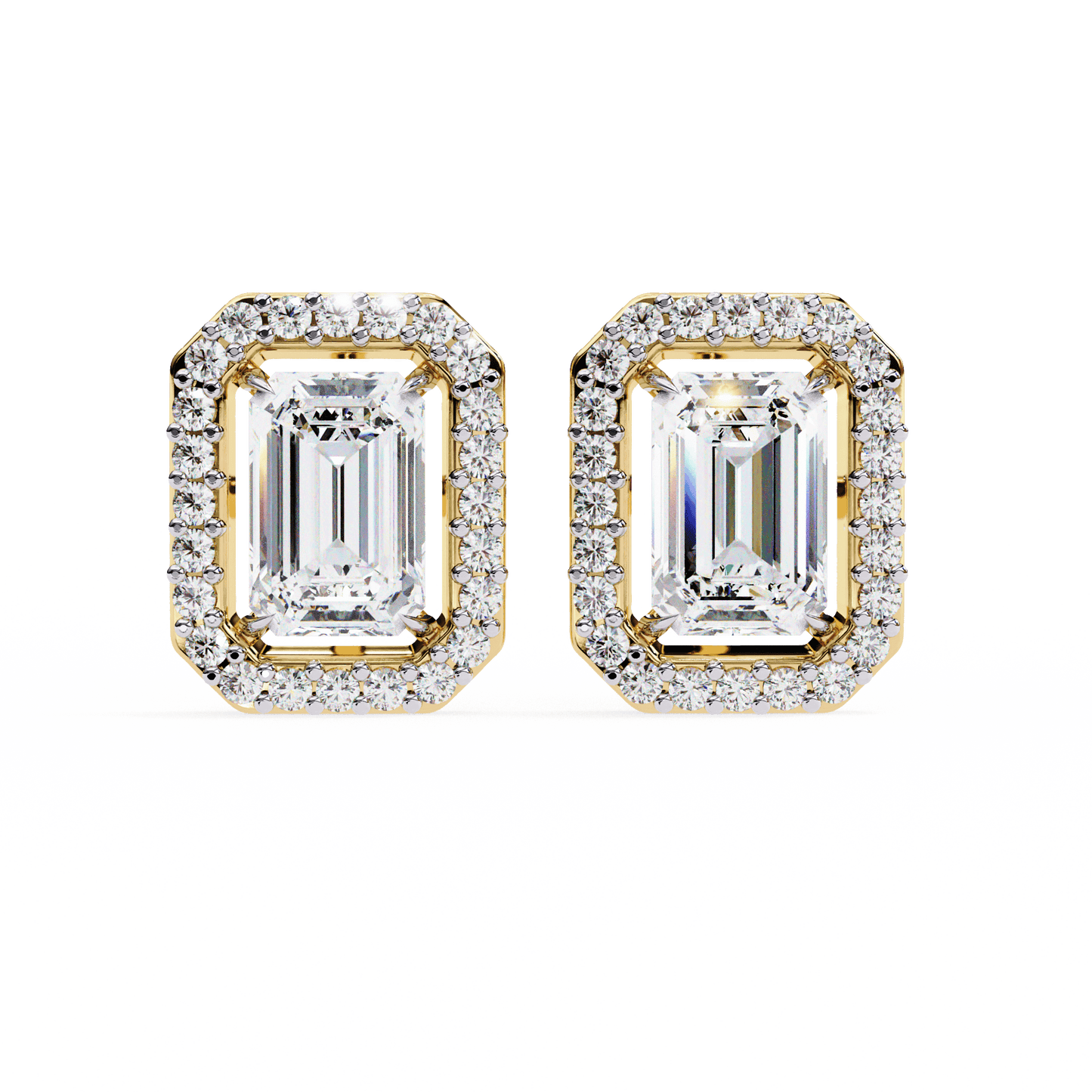 Cassidy – Emerald-Cut Stud Earrings with Floating Halo