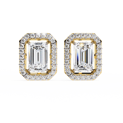 Cassidy – Emerald-Cut Stud Earrings with Floating Halo