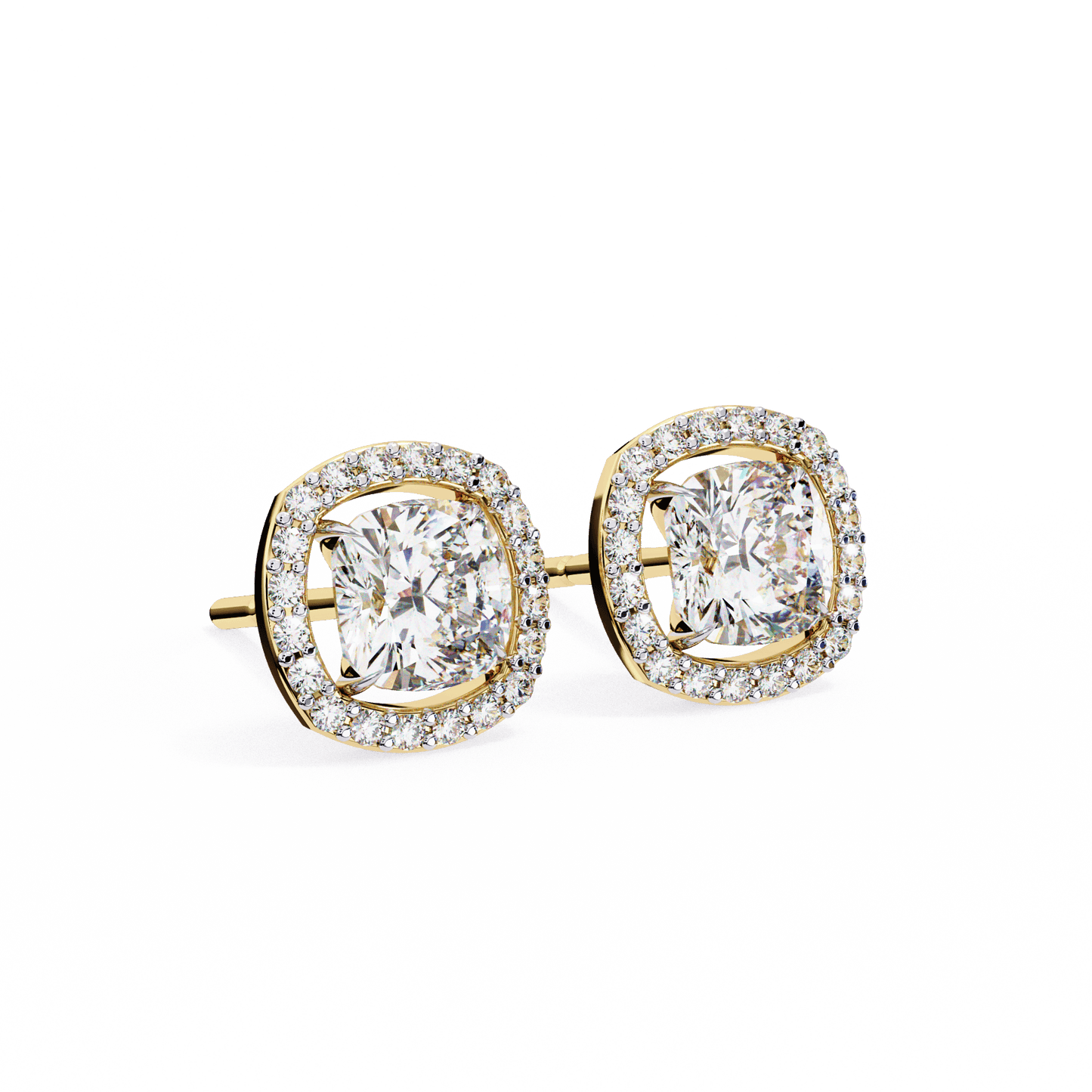 Carlotta– Cushion-Cut Stud Earrings with Floating Halo