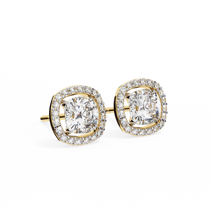 Carlotta– Cushion-Cut Stud Earrings with Floating Halo