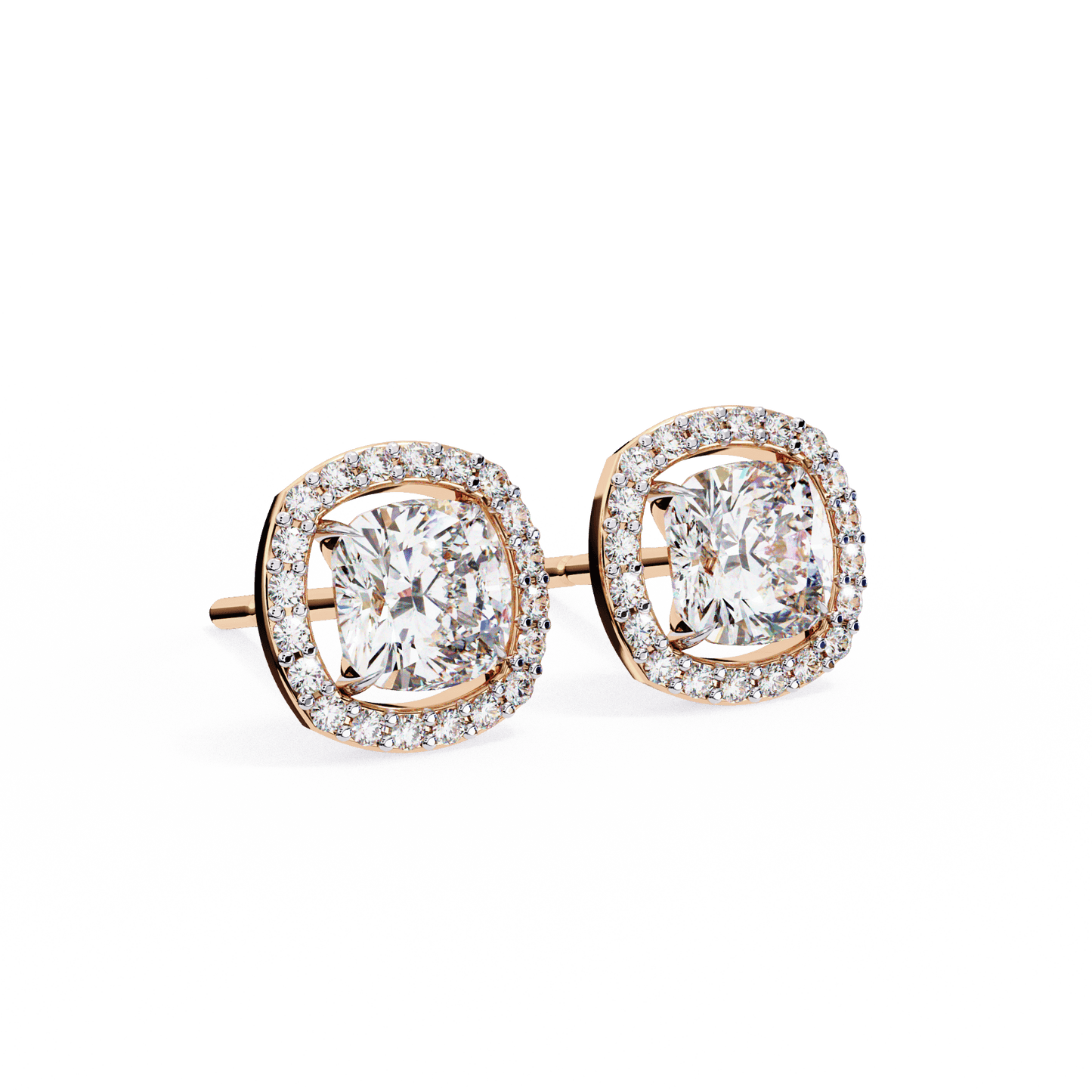 Carlotta– Cushion-Cut Stud Earrings with Floating Halo