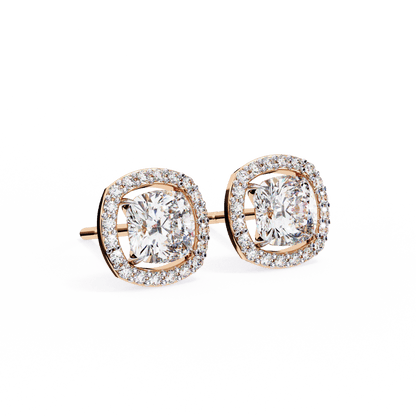Carlotta– Cushion-Cut Stud Earrings with Floating Halo