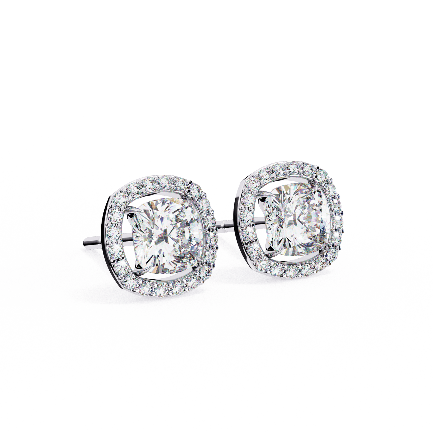 Carlotta– Cushion-Cut Stud Earrings with Floating Halo