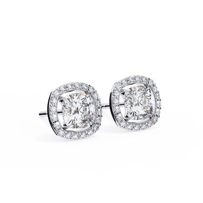 Carlotta– Cushion-Cut Stud Earrings with Floating Halo