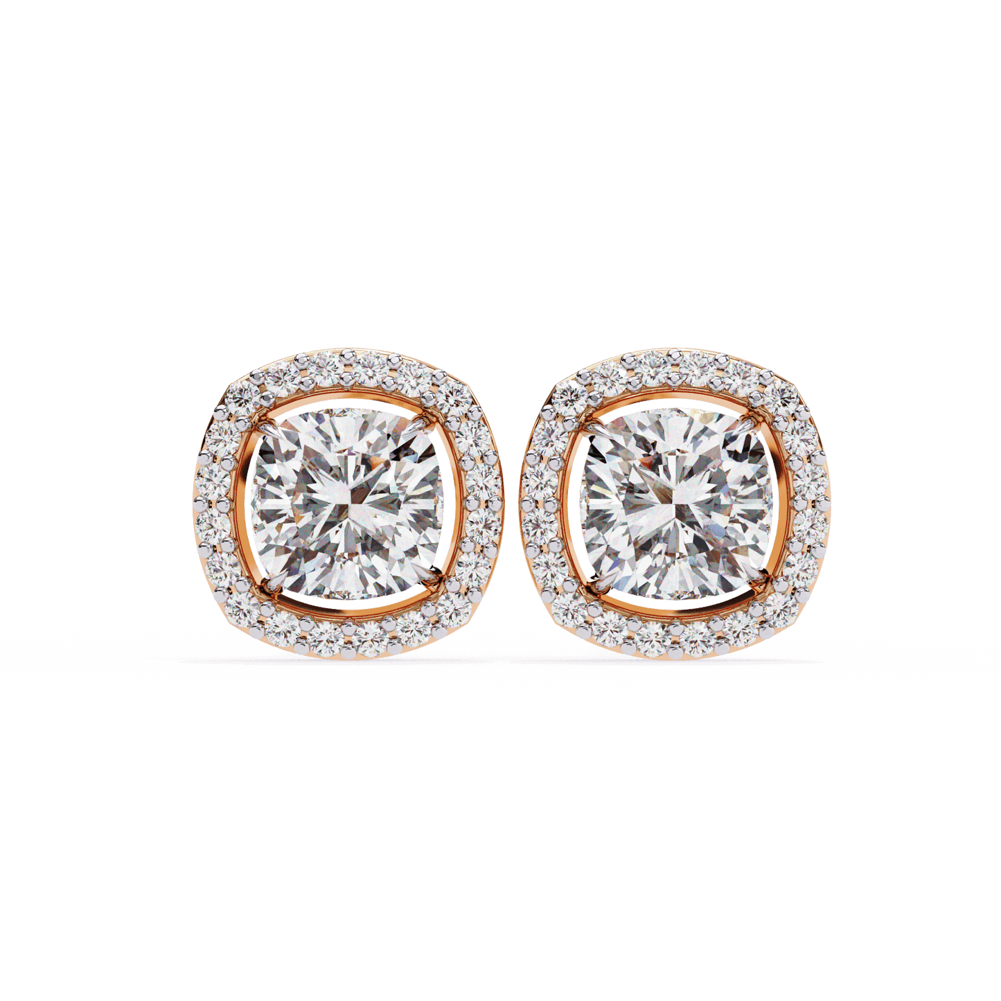 Carlotta– Cushion-Cut Stud Earrings with Floating Halo