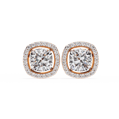Carlotta– Cushion-Cut Stud Earrings with Floating Halo