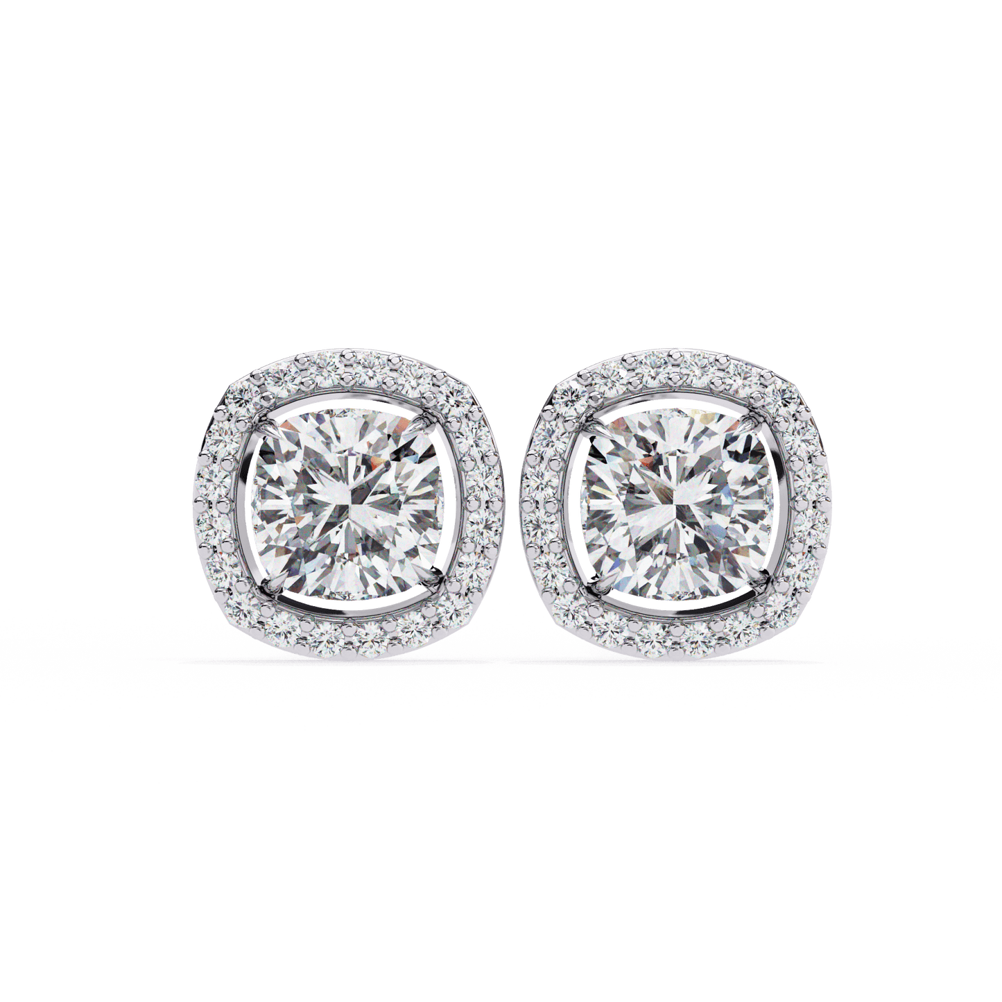 Carlotta– Cushion-Cut Stud Earrings with Floating Halo