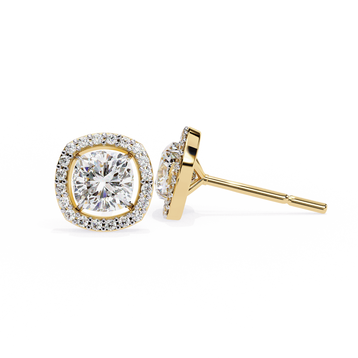 Carlotta– Cushion-Cut Stud Earrings with Floating Halo